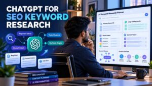 Infographic showing five benefits of ChatGPT for content creation, SEO planning, social media, email and marketing campaigns.